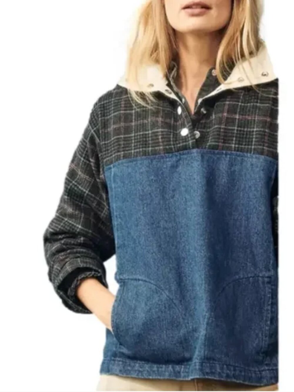 Anthropologie Carleen Denim Trucker Pull-Over Jacket - Size L